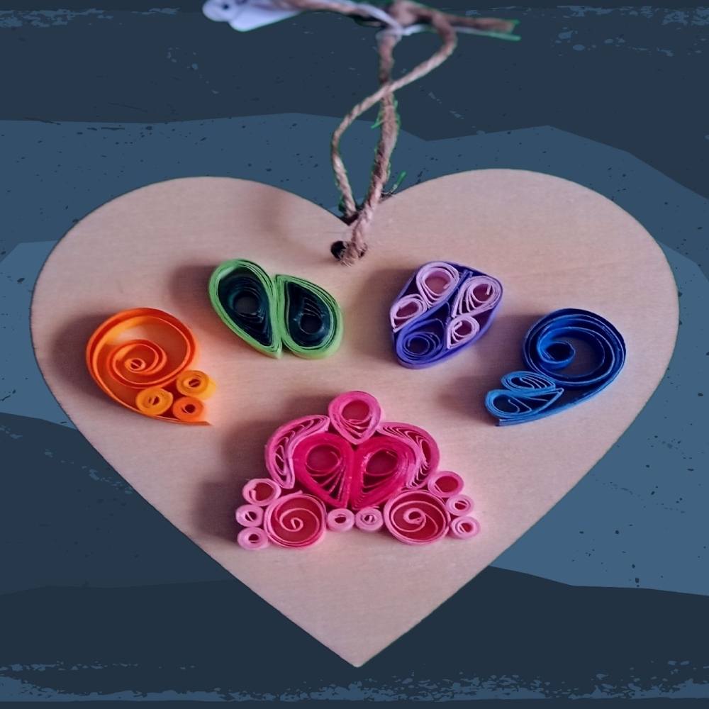 Quilled Paw print - heart shaped hanging decoration