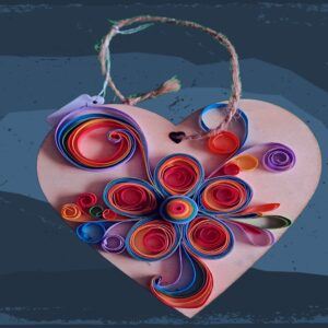 Colourful quilled flower – heart shaped hanging decoration
