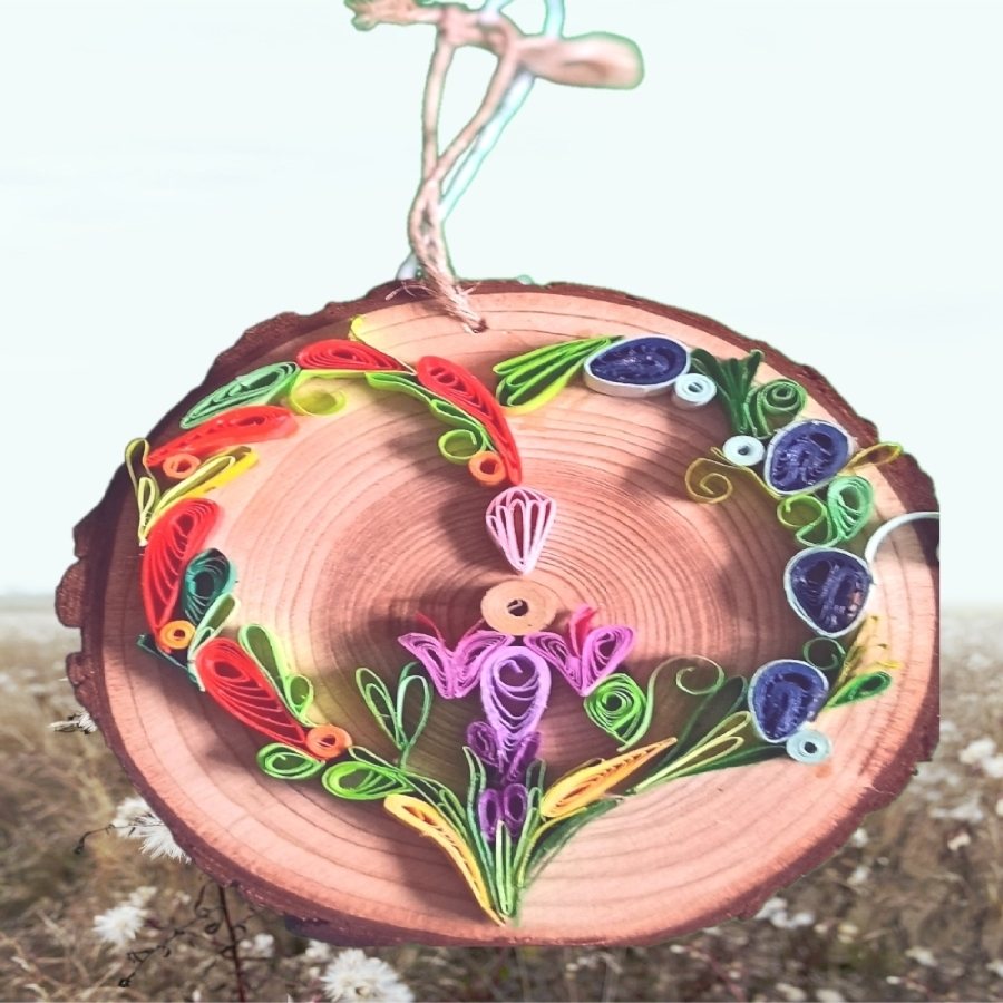 Quilled heart peace sign - hanging decoration