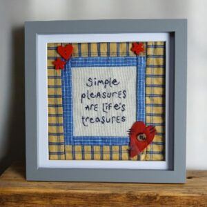 Hand embroidered picture in box frame. All proceeds to The Stroke Association
