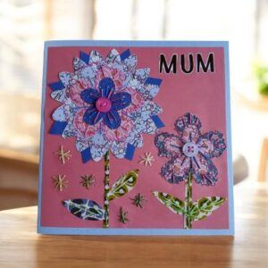 Mother’s Day card/ Mum card. Stitched papers and embroidery. One only.All proceeds to The Stroke Association