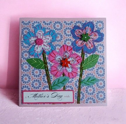 Mother's Day card/ Mum card. Stitched papers and embroidery. One only.All proceeds to The Stroke Association