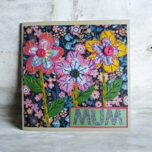 Mother’s Day card/ Mum card. Stitched papers and embroidery. One only.All proceeds to The Stroke Association