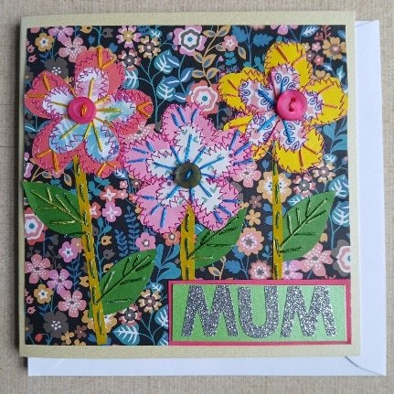 Mother's Day card/ Mum card. Stitched papers and embroidery. One only.All proceeds to The Stroke Association - Image 4