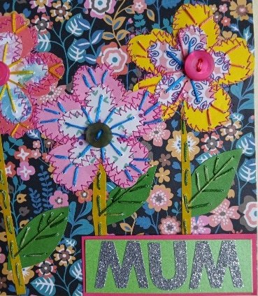 Mother's Day card/ Mum card. Stitched papers and embroidery. One only.All proceeds to The Stroke Association - Image 2