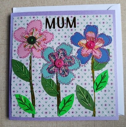 Mother's Day card/ Mum card. Stitched papers and embroidery. One only.All proceeds to The Stroke Association - Image 4