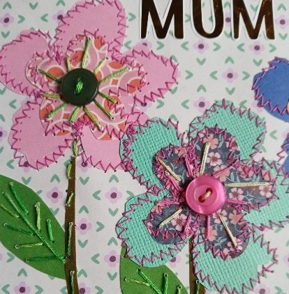 Mother's Day card/ Mum card. Stitched papers and embroidery. One only.All proceeds to The Stroke Association - Image 2