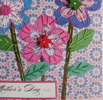 Mother's Day card/ Mum card. Stitched papers and embroidery. One only.All proceeds to The Stroke Association - Image 3