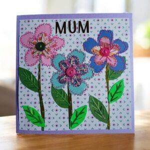 Mother’s Day card/ Mum card. Stitched papers and embroidery. One only.All proceeds to The Stroke Association