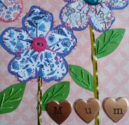 Mother's Day card/ Mum card. Stitched papers and embroidery. One only.All proceeds to The Stroke Association - Image 2