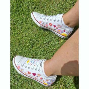 Custom designed Hand embroidered/Hand decorated White Canvas Pumps