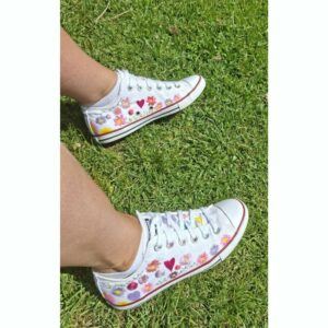 Custom designed Hand embroidered/Hand decorated White Canvas Pumps
