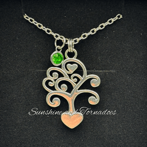 Handmade Silver Tree of Life Pendant/Necklace with glass Birth-Stone gem.