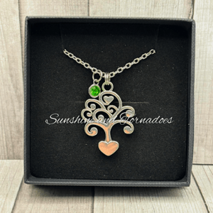 Handmade Silver Tree of Life Pendant/Necklace with glass Birth-Stone gem.