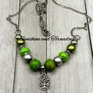 Handmade Silver Tree of Life Beaded Necklace.
