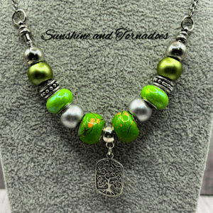 Handmade Silver Tree of Life Beaded Necklace.