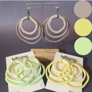 Shades Of… Collection handmade polymer clay hoop earrings in gradient tones including heather, lemon, mint, ocean, apricot and blush, minimalist dopamine dressing jewellery by Lollygag Sheffield.