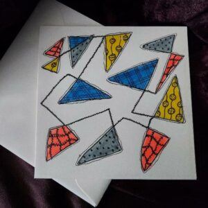 Hand drawn blank greeting cards with multi coloured triangles