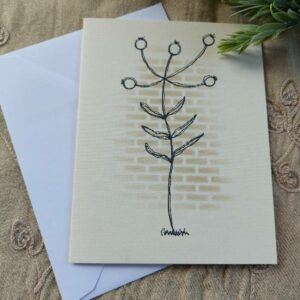 black ink drawing of botanical plant on a textured ivory blank greeting card