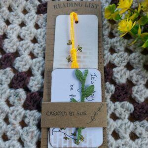 Bookish Gift Set with Reading List, Botanical Bookmark, and Affirmation Card – It’s okay etc – Yellow