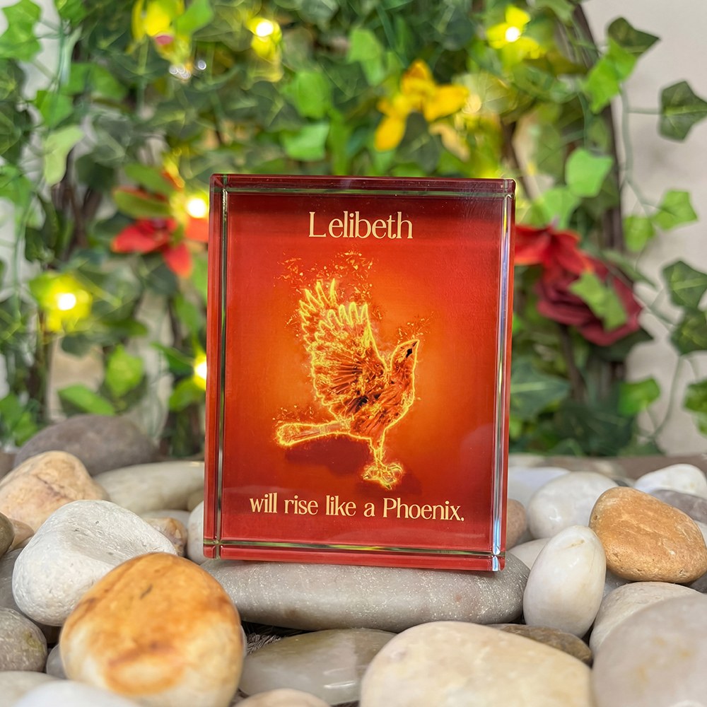photo of Little Wren crystal block with added text