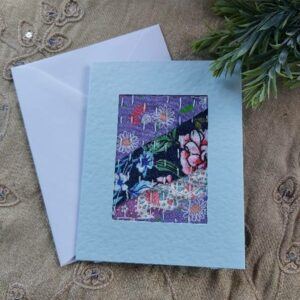 Pale Blue A6 blank greeting card with handstitched panel