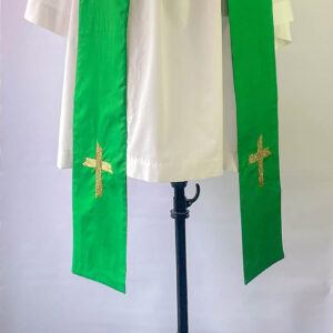 Green Clergy Stole with Golden Hand Embroidery