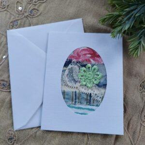 White A6 blank greeting card with handstitched panel