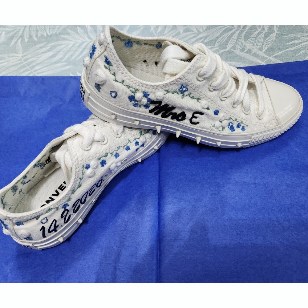 Custom designed and hand embroidered Canvas Wedding Pumps - Image 2