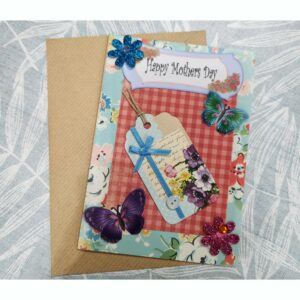 Vintage style Mothers Day Card with butterflies and flowers