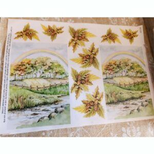 Pretty Autumnal River Scene with rainbow cardmaking decoupage paper