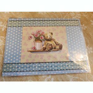 Mothers Day Card with vintage teddy and vase of flowers