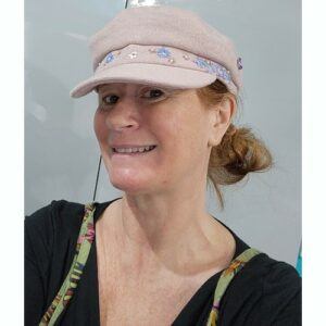 Pale Pink Cap, hand embroidered with flowers and leaves, embellished with sequins and beads