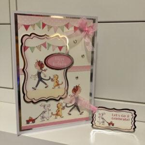 A5 Party Girl Cuties Birthday Card with Co-ordinating Gift Tag and envelope