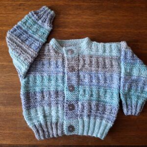 Hand-Knitted Baby Boys Patterned Cardigan (6-12 Months) – Multicolor Blues