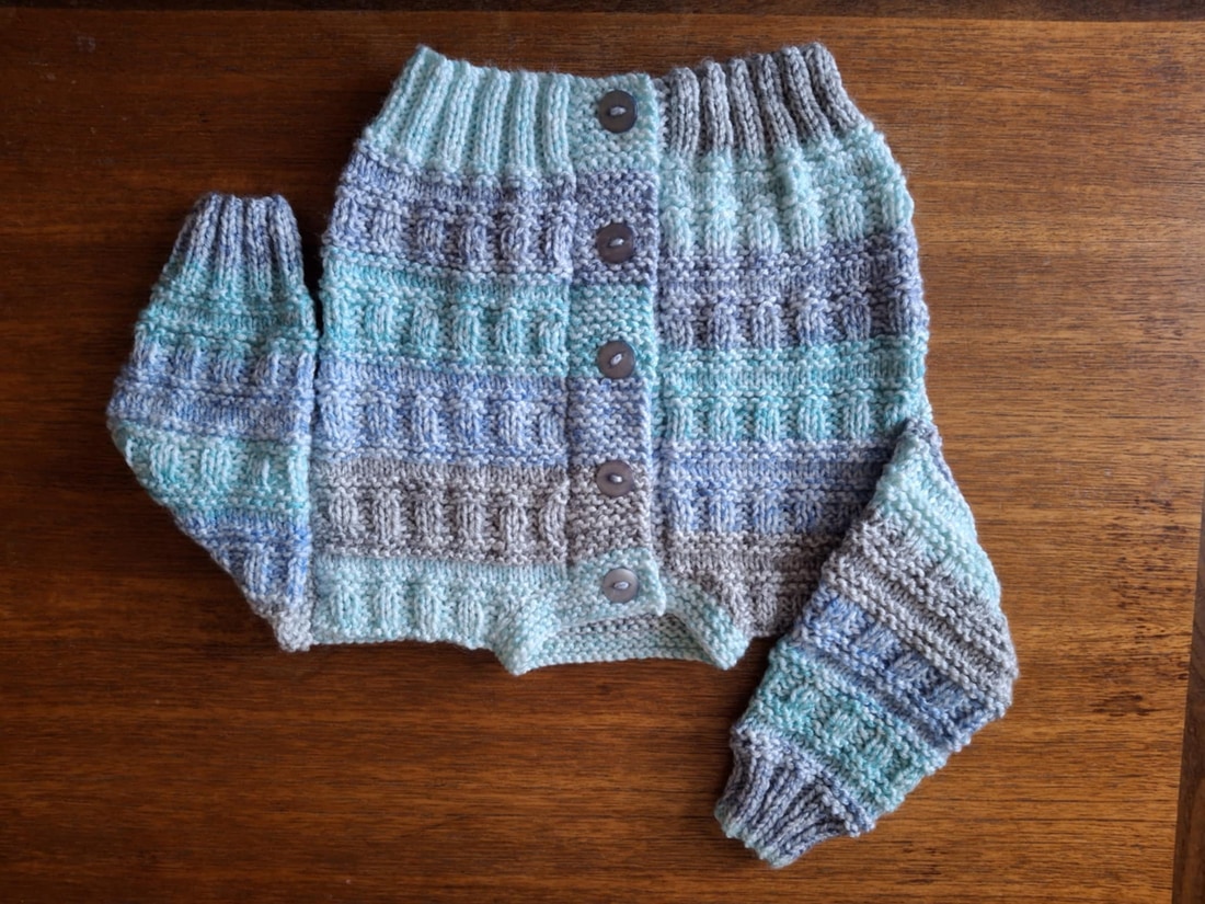 Hand-Knitted Baby Boys Patterned Cardigan (6-12 Months) - Multicolor Blues