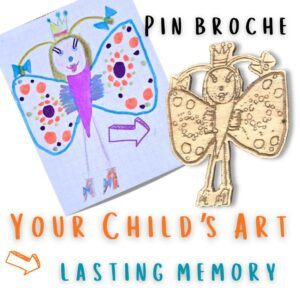 Personalised Wooden Pin Badge from Child’s Drawing | Custom Laser Cut Jewellery | Kids Artwork Gift |