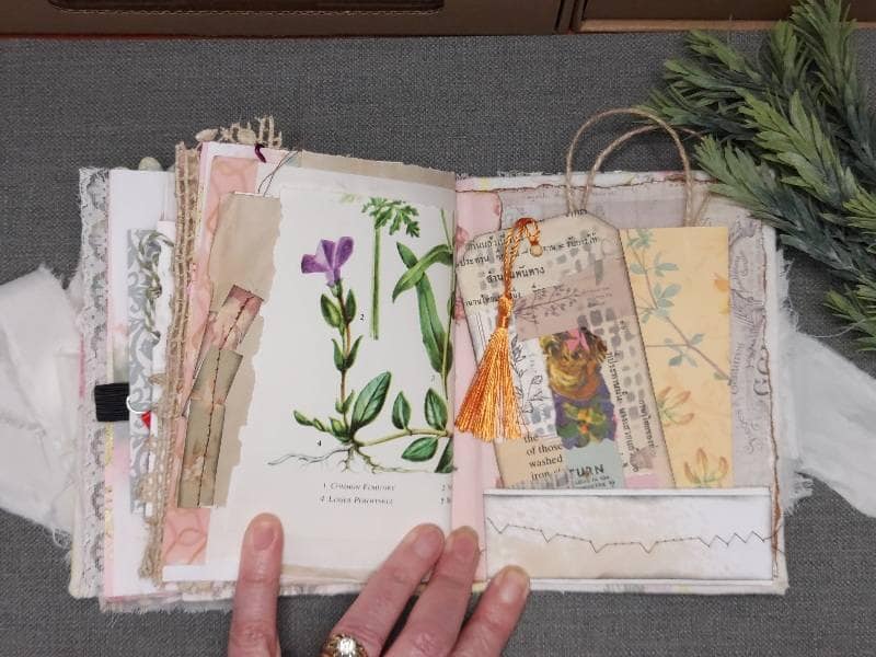 Handmade Journal with Mixed Papers & Botanical Details - Image 3