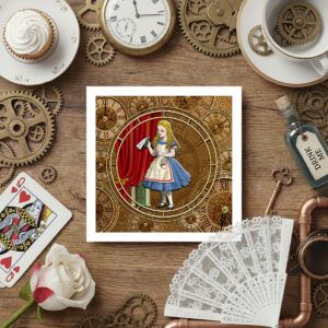 Alice square card on themed tabletop