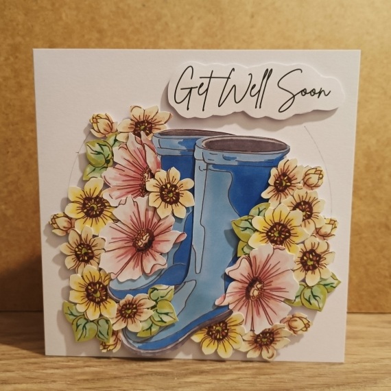 Ready made Get Well Soon Blue Boots & Blooms