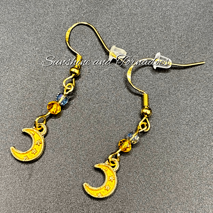 Gold Crescent Moon Drop Earrings, Hypoallergenic Stainless Steel Ear Wires, Celestial Crystal Dangle Earrings, Boho Moon Jewellery Gift - Image 6