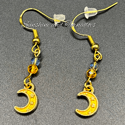 Gold Crescent Moon Drop Earrings, Hypoallergenic Stainless Steel Ear Wires, Celestial Crystal Dangle Earrings, Boho Moon Jewellery Gift - Image 4