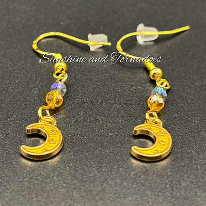 Gold Crescent Moon Drop Earrings, Hypoallergenic Stainless Steel Ear Wires, Celestial Crystal Dangle Earrings, Boho Moon Jewellery Gift - Image 5