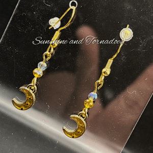 Gold Crescent Moon Drop Earrings, Hypoallergenic Stainless Steel Ear Wires, Celestial Crystal Dangle Earrings, Boho Moon Jewellery Gift