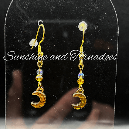 Gold Crescent Moon Drop Earrings, Hypoallergenic Stainless Steel Ear Wires, Celestial Crystal Dangle Earrings, Boho Moon Jewellery Gift - Image 2