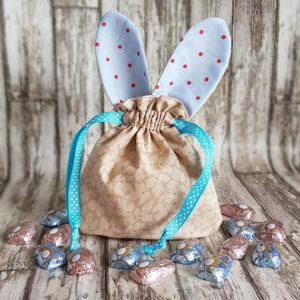 Handmade Mini Bunny Ears Treat Bag - Reusable Easter Gift Bag in Blue