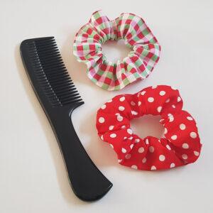 Handmade Red Scrunchie Set of 2 - Gingham Check and Spotty Fabric Hair Scrunchies