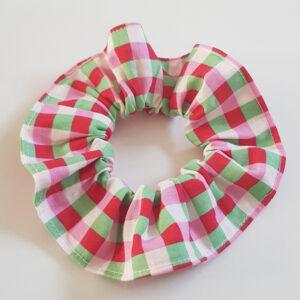 Handmade Red Scrunchie Set of 2 - Gingham Check and Spotty Fabric Hair Scrunchies