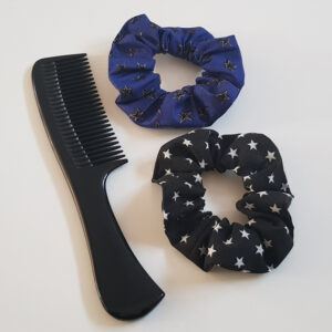 Handmade Star Print Scrunchie Set of 2 - Blue and Gold Stars, Black and White Stars