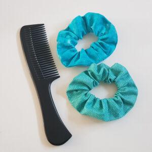 Handmade Turquoise Scrunchie Set of 2 - Geometric and Sparkle Glitter